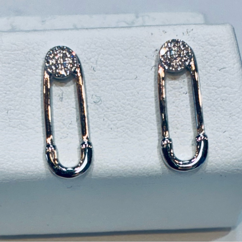 14k Solid White Gold | Rose Gold x Pavé Diamond Safety Pin Stud Earrings